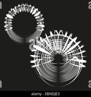 Abstract geometrical shapes. Intersecting circular pattern. Vector decorative illustration. Mechanical cogwheel motif. Stock Vector