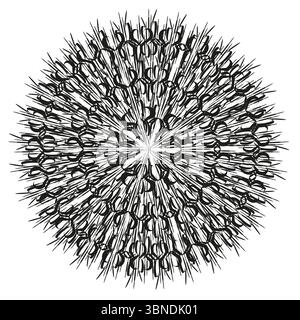 Spiky sphere icon. Abstract burst symbol. Circular mandala Vector. Symmetrical star motif. Stock Vector