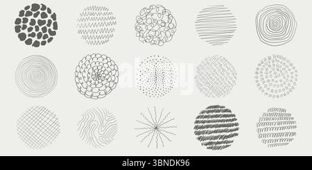 Hand drawn black pen doodles of circular shapes. Vector isolated circles and round sketch lines. Modern abstract trendy design. Graffiti bubble Stock Vector