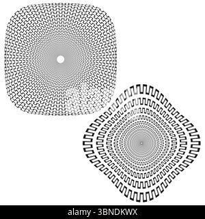 Op art squares. Concentric dot illusion. Hypnotic grid Vector. Monochrome optical pattern. Stock Vector