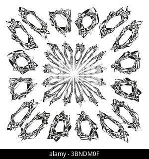 Abstract radial pattern. Geometric sharp shapes. Monochrome starburst design. Vector illustration. Stock Vector