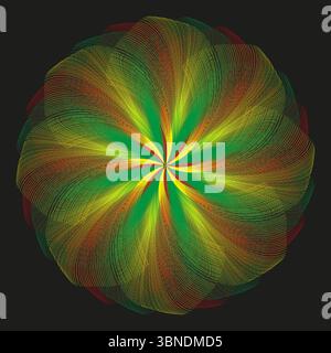 Rainbow petal icon. Luminous flower burst. Radiant bloom Vector. Dark backdrop contrast. Stock Vector
