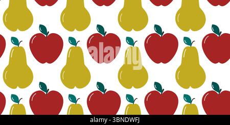 Hand Drawn Colorful Pear and Apple With Leaves Sticker Icon Pictogram Minimalist Design element Isolated Isolated Vector illustration Food Poster Social media post or promo banner, leaflet, label, tag Stock Vector