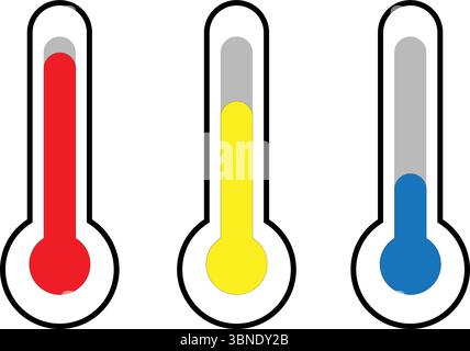 Thermometer Icon Trio – High, Medium and Low Temperature Levels Stock Vector