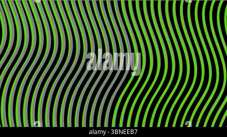Abstract seamless pattern of wavy green gray and black stripes creating optical illusion effect with flowing curves Stock Vector