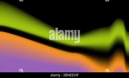 Soft gradient streaks in green orange and purple flow diagonally over black background creating abstract Halloween visual style Stock Vector
