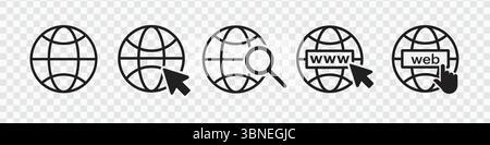 'Web Navigation Icons Set with Globe and Search Symbols' Stock Vector