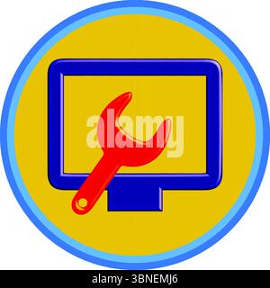 Computer Repair and Service Icon - Monitor and Wrench Stock Vector