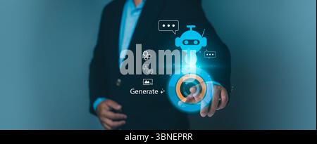 Artificial intelligence, machine learning, technological innovation. Concepts of digital transformation, automated solutions, future computing. Man in Stock Photo