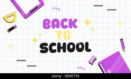 Back to school background design with stationery elements on white background. Simple and minimalist Back to school greeting template Stock Vector