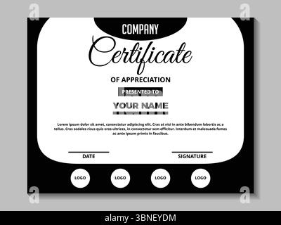 Professional certificate vector template suitable for diplomas, awards and appreciations. Customizable layout with elegant design, suitable for variou Stock Vector