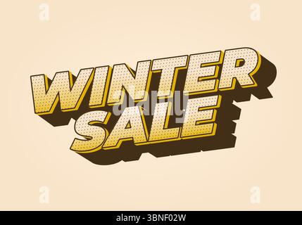 Retro style text graphic with Winter Sale in bold, yellow letters on a beige background, featuring a shadow effect for depth. Good for ads Stock Vector