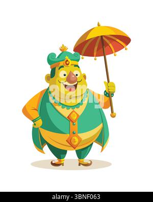 "Cartoon King with Umbrella Character Illustration" Stock Vector