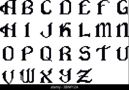 Gothic pixel font alphabet set, pixel art vector Stock Vector