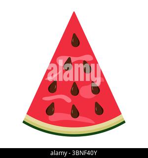 Watermelon Wedge Vector Illustration. A colorful and stylized vector illustration of a single triangular slice of watermelon. Stock Vector