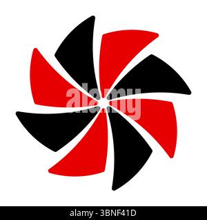 Abstract Red and Black Swirl Icon Vector Illustration. A modern vector icon featuring a red and black swirl design with a dynamic, spinning appearance Stock Vector