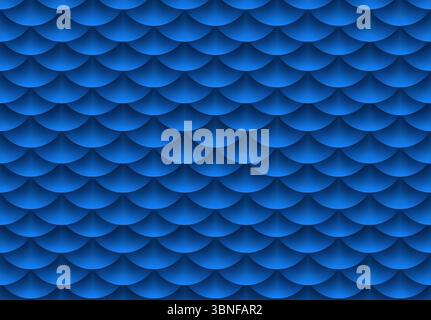 Seamless pattern of abstract blue fish scales in 3D paper cut style. Perfect for ocean-inspired designs, mermaid themes, textures, fabrics, or aquatic Stock Vector