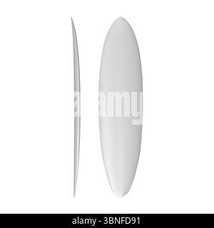 White surfboard realistic vector template. Long surf board blank illustration. Long shape funboard design, extreme wave surfing water sport. Surfer eq Stock Vector