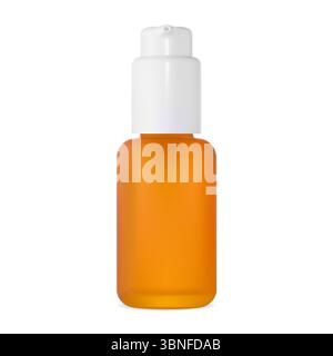 Airless serum dispenser bottle, small glass jar design. Face skin foundation spray mockup. Liquid essence dispenser flacon. Oil dropper moisturizer fl Stock Vector