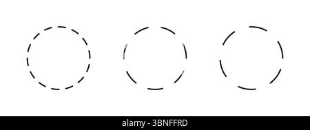 Dashed circle flat icons. Set of broken rings. Dotted ring symbol. Simple dashed round lines. Abstract monochrome graphic element. Round cut line Stock Vector