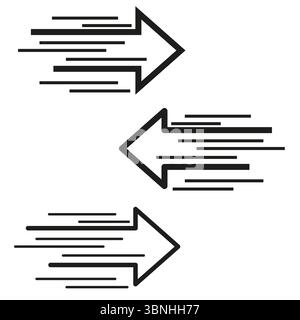 Triple arrow icon. Bidirectional motion flow. Speed lines Vector. Clean outline contrast. Stock Vector