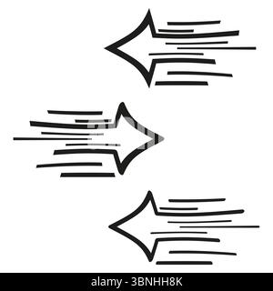 Left arrow trio. Fast reverse motion. Streamlined guidance Vector. Minimal bold outline. Stock Vector