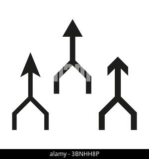 Triple upward arrows. Branch junction icon. Directional path Vector. On white background. Stock Vector