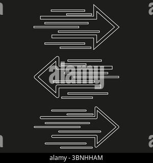 Striped arrow icons. Alternating motion symbol. Dark speed Vector. Layered flow graphic. Stock Vector