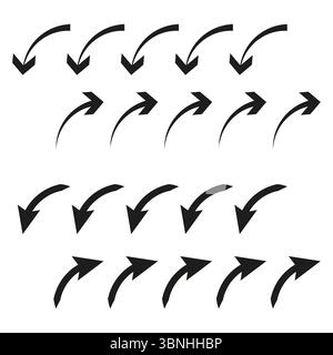 Direction arrow set. Pointing vector symbols. Navigation indicator icons. Black movement shapes. Stock Vector