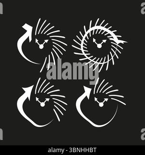 Cycle arrow icons. Clock rotation set. Dark contrast Vector. Dynamic loop symbols. Stock Vector