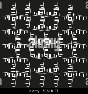 Pixel maze icon. Abstract glitch pattern. Square labyrinth Vector. Monochrome tech design. Stock Vector