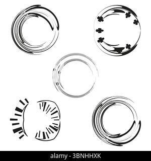 Hand drawn rings. Brush circle set. Rough loop Vector. Artistic round strokes. Stock Vector