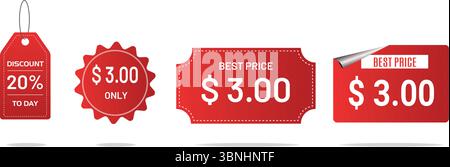 "Best Price $3.00 – 20% Discount Today Only on Selected Items" Stock Vector