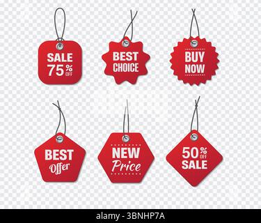 "Red Sale Tags: Discounts, Best Choice, and Buy Now Price Labels" Stock Vector