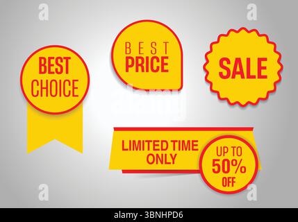 "Best Price and Limited Time Sale Tags with 50% Discount" Stock Vector