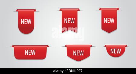 "Red 'NEW' Tags for Product Launch and Promotions" Stock Vector