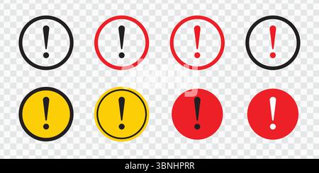 "Exclamation Mark Icons - Warning and Alert Symbols in Black, Red, and Yellow" Stock Vector