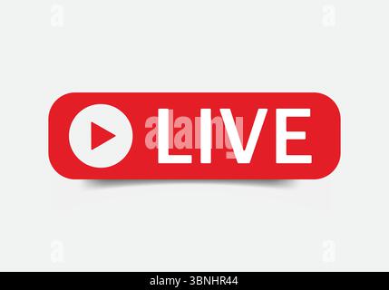 "Live Streaming Button Icon - Red Play Button with LIVE Text" Stock Vector