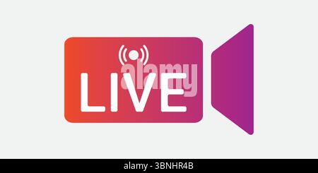 "Live Streaming Button Icon - Red Play Button with LIVE Text" Stock Vector