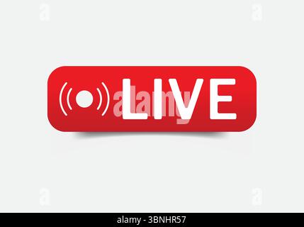 Red "LIVE" Button Icon with Broadcast Symbol Stock Vector