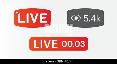 "Live Streaming Button Icon - Red Play Button with LIVE Text" Stock Vector