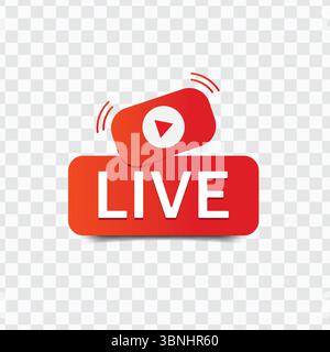"Live Streaming Button Icon - Red Play Button with LIVE Text" Stock Vector