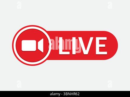"Live Streaming Button Icon - Red Play Button with LIVE Text" Stock Vector