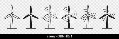 Wind Turbine Icons Set with Motion Effects Stock Vector