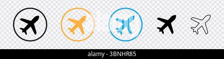 "Airplane Icon - Flight Symbol in Black and White Circle" Stock Vector
