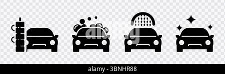 "Car Wash Icons Collection - Soap, Bubbles, and Shiny Clean Car Symbols" Stock Vector
