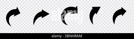 Set of Curved Arrow Icons in Black Stock Vector