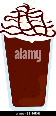A vector illustration of a chocolate frappuccino topped with whipped cream and syrup. Flat design, isolated on white background., no background Stock Vector