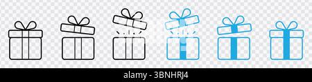 "Gift Box Icons - Present Symbols with Bow, Open Box, and Confetti" Stock Vector