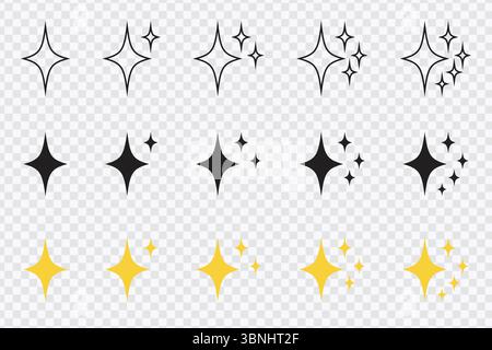 "Star Sparkle Icons in Black, White, and Yellow for Design Projects" Stock Vector